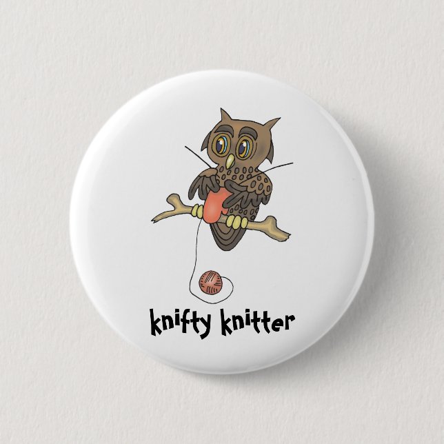 owl and yarn knifty knitter button (Front)