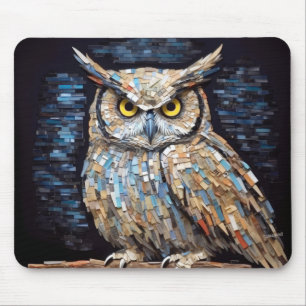 Owl Animal Bird Art Decor Paint Mosaic  Mouse Pad