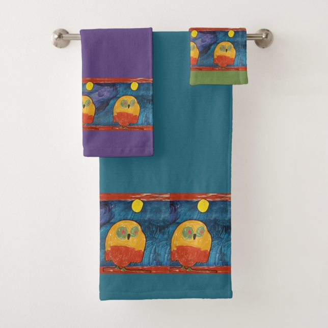 Owl "Art by Kids" Bath Towel Set (Insitu)