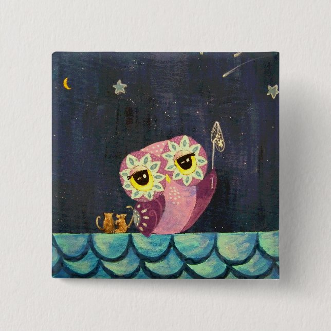 Owl Art - Catch A Falling Star Button (Front)