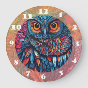 Owl Art Drawing Large Clock