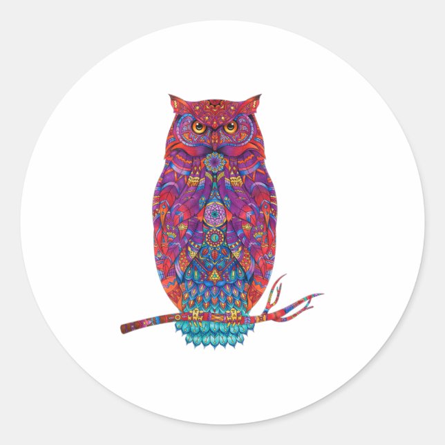 Owl Art Funny Classic Round Sticker (Front)