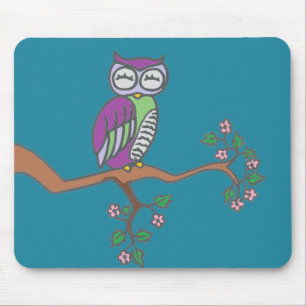Owl Art Night Blue Mouse Pad