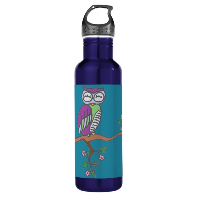 Owl Art Night Blue Stainless Steel Water Bottle (Front)