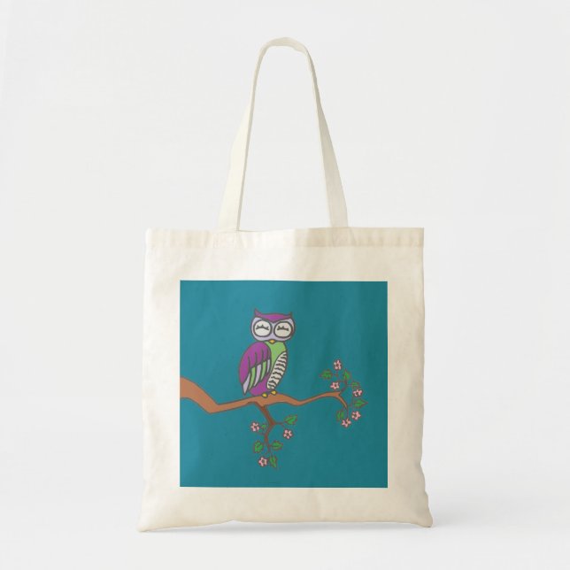 Owl Art Night Blue Tote Bag (Front)
