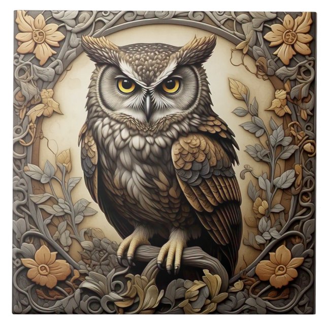 Owl - Arts And Crafts Ceramic Tile (Front)