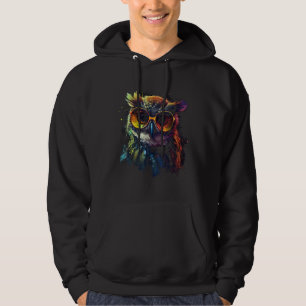 Owl Artwork  Animal Glasses Colourful Bird Owl Hoodie
