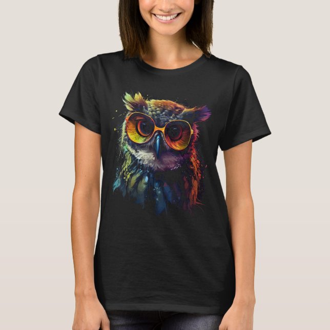 Owl Artwork  Animal Glasses Colourful Bird Owl T-Shirt (Front)