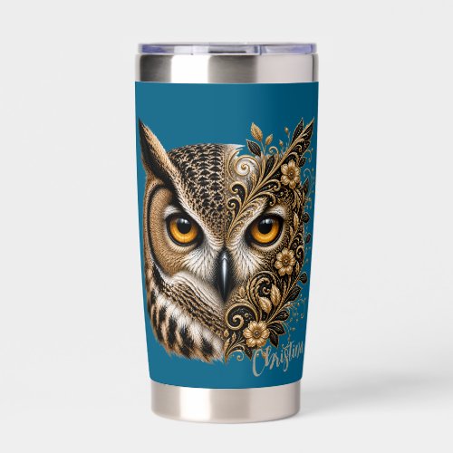 Owl Artwork Tumbler on Teal Background