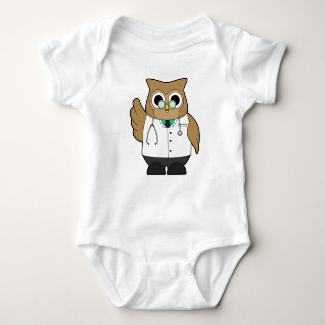 Owl as Doctor with Stetoscope Baby Bodysuit (Front)