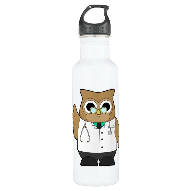 Owl as Doctor with Stetoscope Stainless Steel Water Bottle (Front)