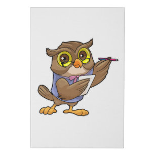 Owl as Secretary with Pen & Note Faux Canvas Print