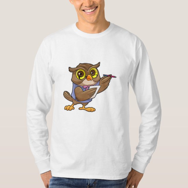Owl as Secretary with Pen & Note T-Shirt (Front)