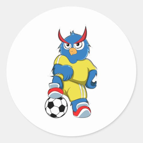 Owl as Soccer player with Soccer ball Classic Round Sticker