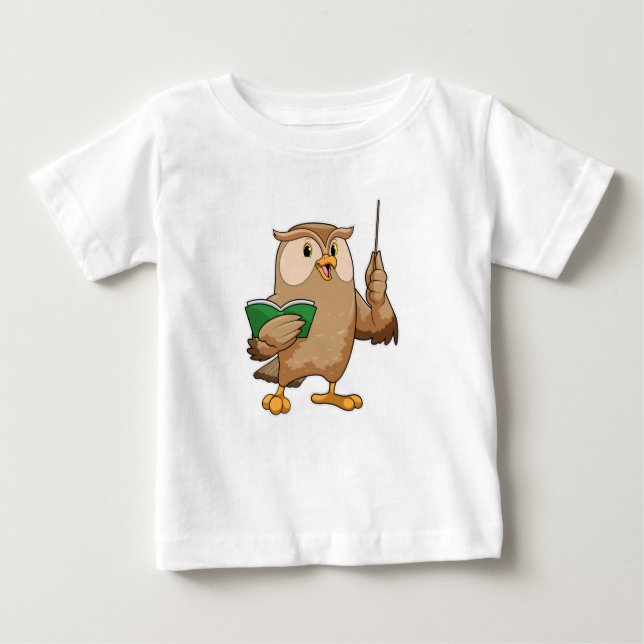 Owl as Teacher with Book & Pointer Baby T-Shirt (Front)