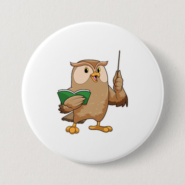 Owl as Teacher with Book & Pointer Button (Front)