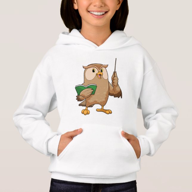 Owl as Teacher with Book & Pointer Hoodie (Front)