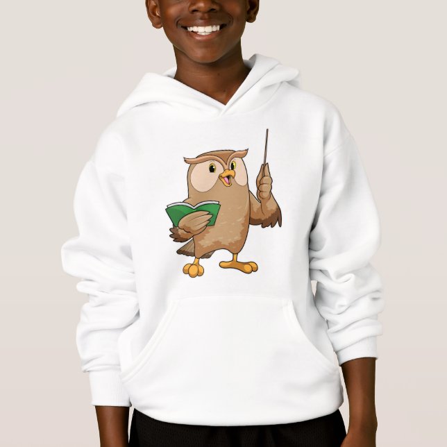 Owl as Teacher with Book & Pointer Hoodie (Front)
