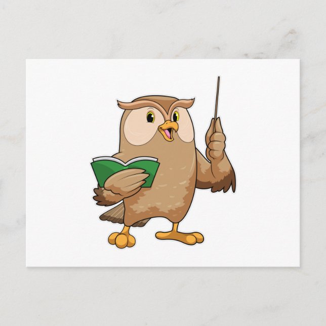 Owl as Teacher with Book & Pointer Postcard (Front)