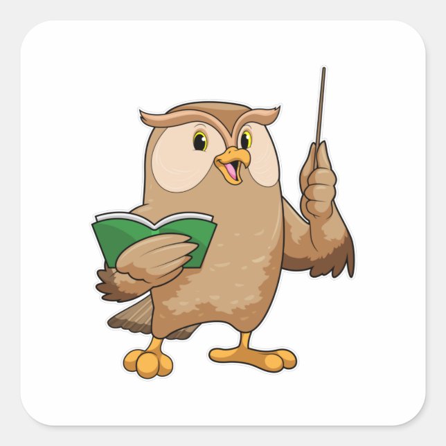 Owl as Teacher with Book & Pointer Square Sticker (Front)