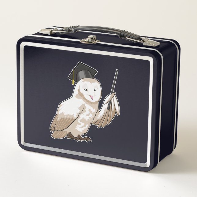 Owl as Teacher with Pointer Metal Lunch Box (Front)