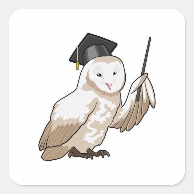 Owl as Teacher with Pointer Square Sticker (Front)