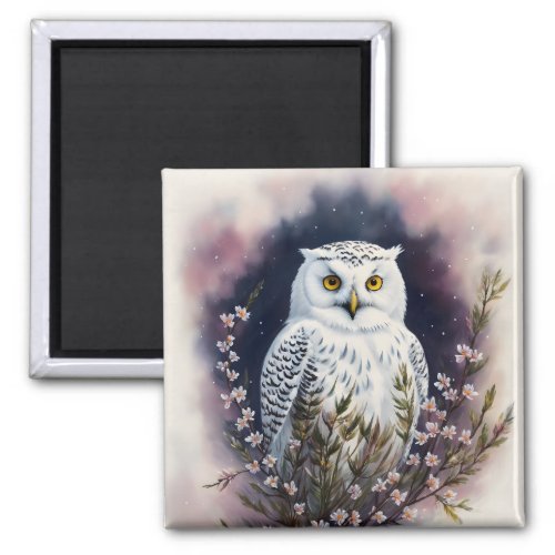 Owl At Night Floral Portrait Magnet