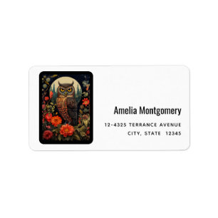 Owl at Night with a Full Moon Address Label