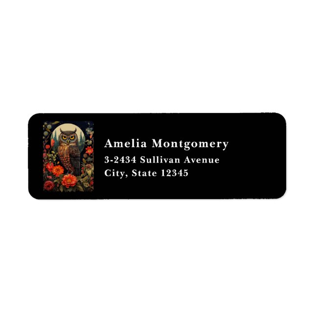 Owl at Night with a Full Moon - Address Label (Front)