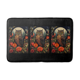 Owl at Night with a Full Moon Bath Mat