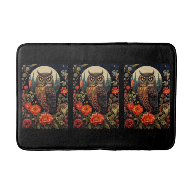 Owl at Night with a Full Moon Bath Mat (Front)