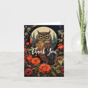 Owl at Night with a Full Moon Letterpress Thank You Card