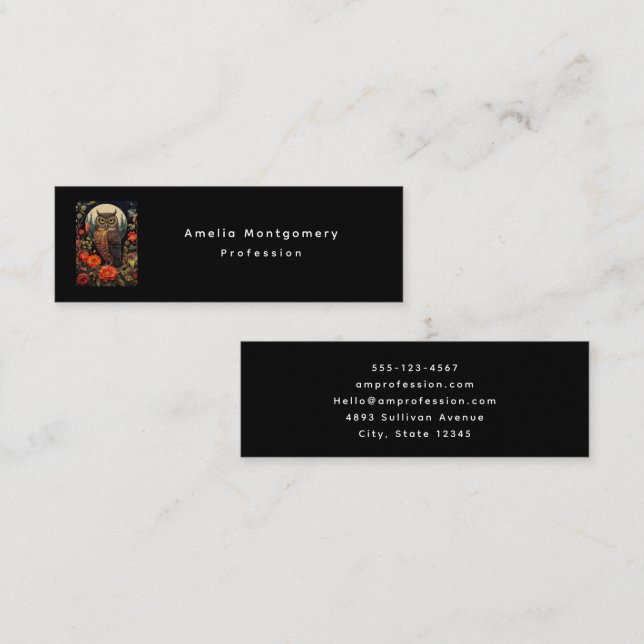 Owl at Night with a Full Moon Mini Business Card (Front/Back)