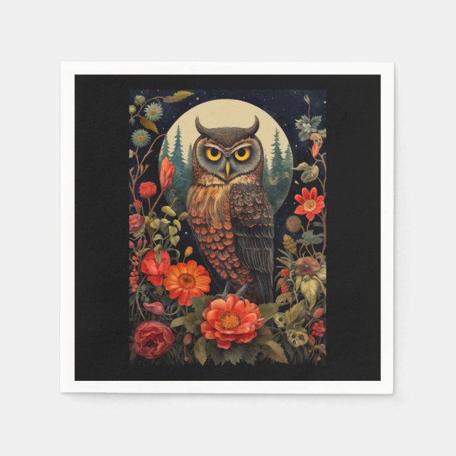 Owl at Night with a Full Moon Napkins (Front)
