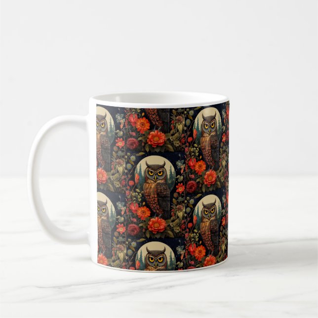 Owl at Night with a Full Moon Pattern Coffee Mug (Left)