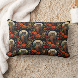Owl at Night with a Full Moon Pattern Lumbar Pillow