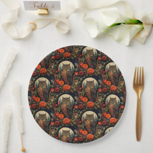 Owl at Night with a Full Moon Pattern Paper Plates