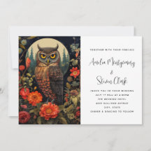 Owl at Night with a Full Moon Wedding