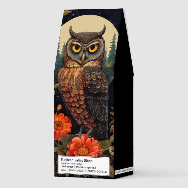 Owl at Night with a Full Moon Wedding Roasted Coffee (Front)