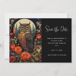 Owl at Night with a Full Moon Wedding Save The Date