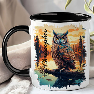 Owl at Sunset Forest Reflection Mug