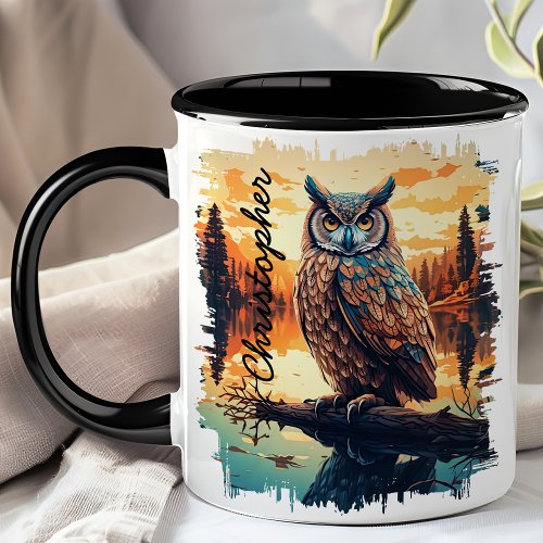 Owl at Sunset Forest Reflection Mug