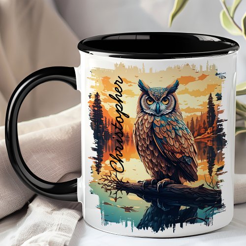 Owl At Sunset Forest Reflection Mug