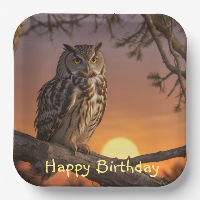 Owl at Sunset Paper Plates (Front)