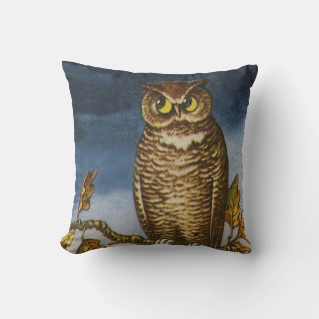 Owl Autumn Leaves Throw Pillow (Front)