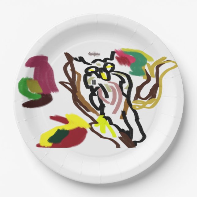 Owl autumn oil paper plates (Front)