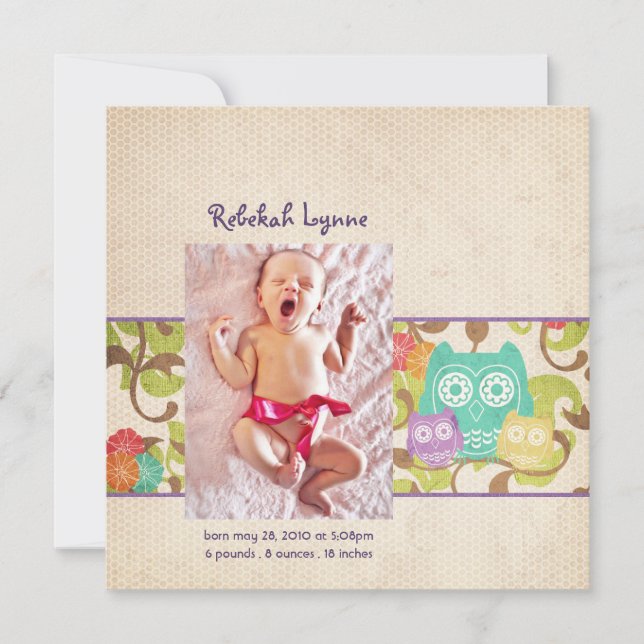 Owl Baby Birth Announcements (Front)