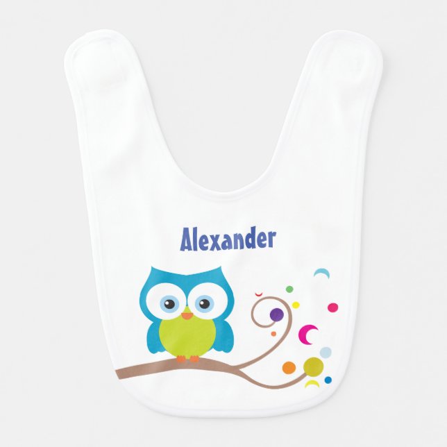 Owl Baby Boy Blue Shower Gift  Bib (Front)