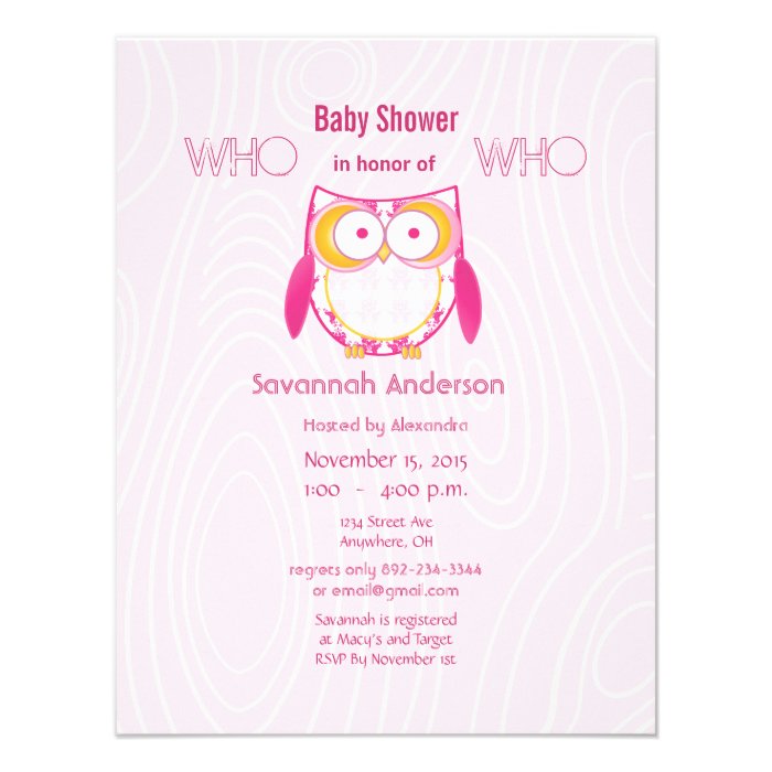 Baby Girl PINK Wood Grain Pattern Shower Announcements