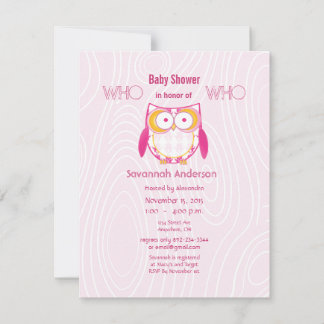 Owl Baby Girl PINK Wood Grain Pattern Shower Invitation